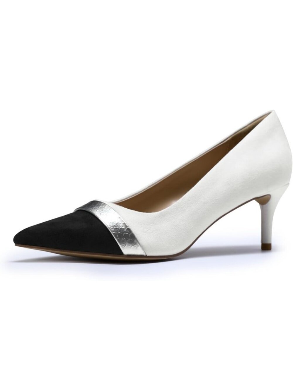 Women's White Manmade PU Pointed Toe 2 Inch Wedding Party Kitten Heels